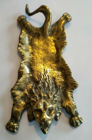 Antique Brass Lion Skin Calling Card Tray