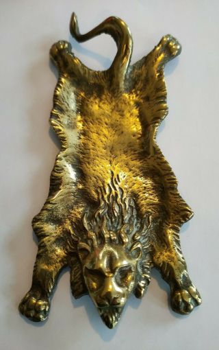 Antique Brass Lion Skin Calling Card Tray 2