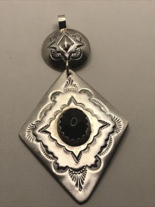 Vintage Signed Ct Sterling Silver Black Onyx Pendant Necklace Old Pawn Onyx