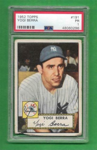 1952 Topps 191 Yogi Berra Psa Poor 1 York Yankees Old Baseball Card