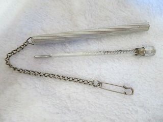 Vintage Nurse/doctor Emrose Glass Thermometer In Aluminum Case W/ Chain & Clip