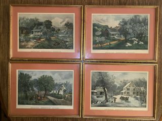 4 Vintage Currier And Ives Lithographs " American Homestead Seasons” Gold Frames