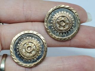 Vintage Taxco Mexico Sterling Silver And 10k Gold Rotary International Cufflinks