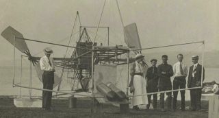 1912 REAL PHOTO IMAGE OF GLENN CURTISS w/ AIRPLANE - TESTING BOMB DROPS 2