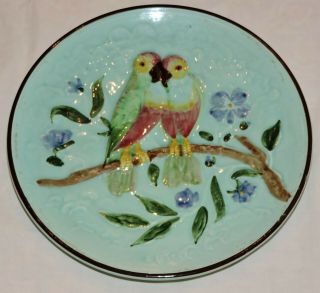 Antique French Majolica Plate With Birds Parots