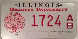 Illinois Bradley University License Plate Peoria Braves Kaboom Gargoyle Brave