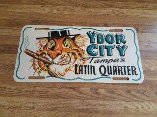 Vintage Ybor City Tampa Latin Quarter Esso Tiger Groff Metal License Plate Tag