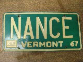 1967 67 1968 68 Vermont Vt License Plate Vanity Nance
