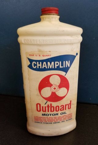 Rare Vintage Champlin Outboard Motor Oil Can Bottle Plastic Prop Graphic