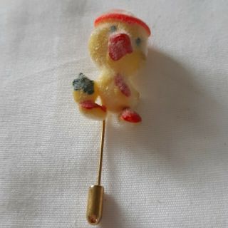 Vintage Easter Flocked Duck Brooch Pin Stick Pin Chick Hen Bird Basket Smiling