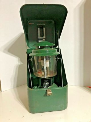 Vintage Coleman 220h Lantern With Green Metal Carry Case