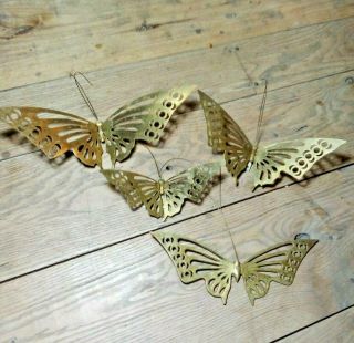Vintage Brass Butterflies 70s Butterfly Wall Hanging Décor Set Of 4