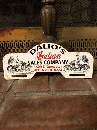 Vintage Dalio’s Indian Sales Company Metal License Plate Topper Gas Oil