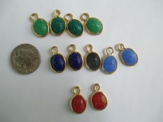 11 Vintage Small Glass Scarab Charms Jewelry Making Crafts Multi Colors