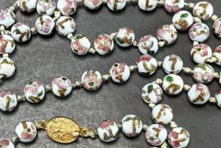 Vintage Estate Cloisonné Floral Enamel Hand Knotted Bead Necklace