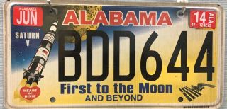 Alabama First To The Moon Older Style License Plate Tag Nasa Saturn 5