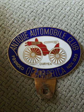Antique Automobile Club Of America License Plate Topper Duryea 1935 Enamel