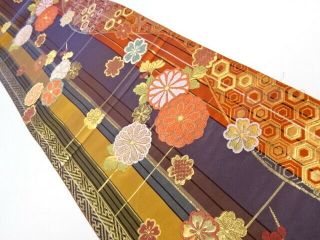 51784 Japanese Kimono / Vintage Fukuro Obi / Nishijin - Ori / Woven Flower