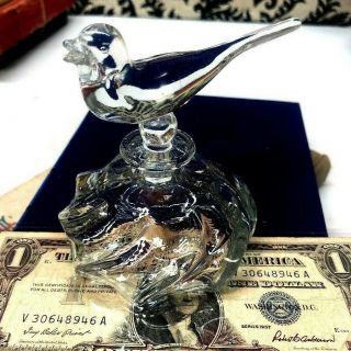 Vintage Clear Cut Glass Perfume Bottle With Large Bird Stopper