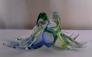 Vintage Italian Art Glass Lovebirds Paperweight Sculpture Desk Display Present