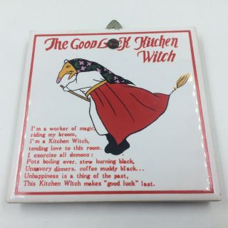 Vintage Kitchen Witch Tile Trivet Good Luck 4.  25 Inches Read