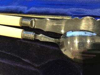 Silver plated vintage spoon and knife set bone handle case 2