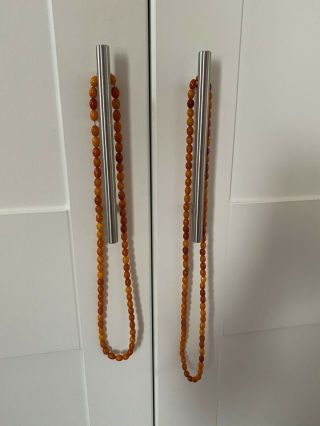 2 Long Antique Vintage Natural Amber Bead Necklaces,  Lovely 2