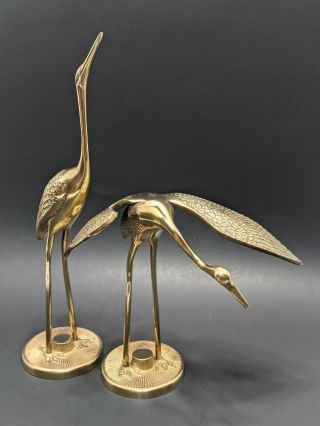 Vintage Pair Polished Brass Birds Crane / Heron / Egret / Stork Figurines