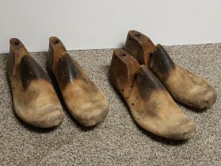 2 Vtg Pair Wooden Cobbler Shoes Lasts Forms Molds Size 10e Old Stamped Army