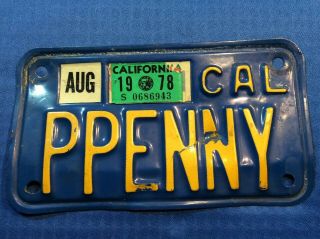 Vintage California Vanity Motorcycle License Plate Ppenny P Penny