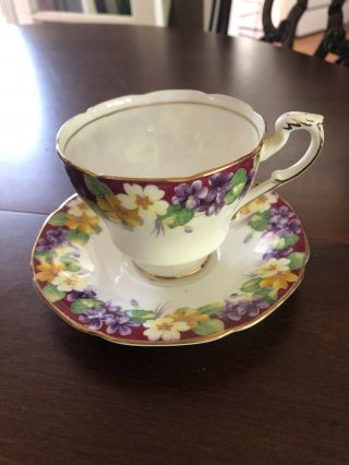 Vintage Paragon Double Warrant Maroon Floral Tea Cup And Saucer,  England