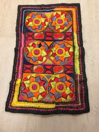 Middle Eastern Vintage Colourful Silk Hand Embroidered Tray Cloth Oblong