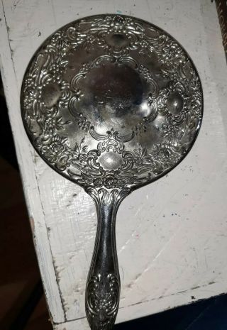 Vintage Antique Handheld Mirror Vanity Silver - Tone Mirror