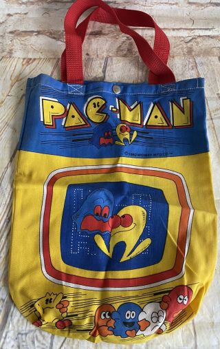Vintage 1982 Pac - Man Midway Arcade Cloth Bag W/ Handles Euc
