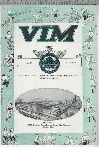 Canada Cycle & Motor Co.  Vim Ccm Bicycle Trade Publication No.  1 1940 Cgb