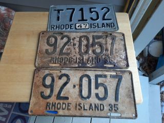 3 Vintage Rhode Island License Plates 2 1935 & 1 1947