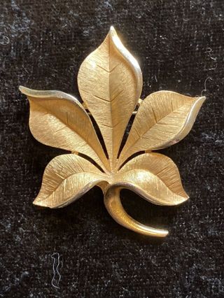 Vintage Designer Trifari Leaf Pin Brooch Gold Tone