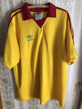 Vintage Adidas Soccer Jersey Large Yellow Red 3 Coca Cola Colors