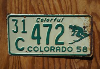 1958 Colorado Skier License Plate - Ski Snowboard Winter Sports