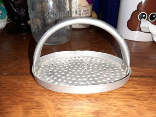 Vintage 4 " Hand Grater W Handle Punched Tin Antique Kitchen Soap
