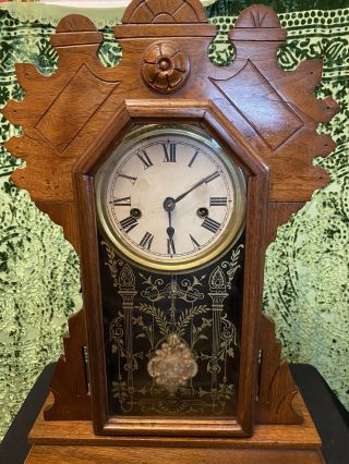 Antique Waterbury Clock Co Kitchen Fancy 1880’s 30 Hour Time & Strike Running