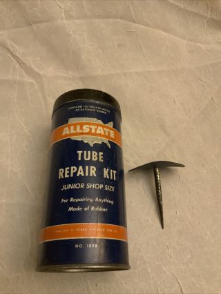 Vintage Allstate Tube Repair Kit Tin Junior Shop Size Sears 150 Sq Inch W Tool