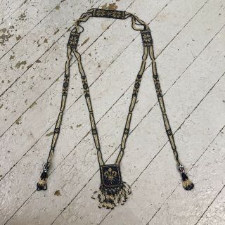Vintage Antique 1920’s Beaded Fleur De Lis Flapper Necklace W Murano Glass Beads