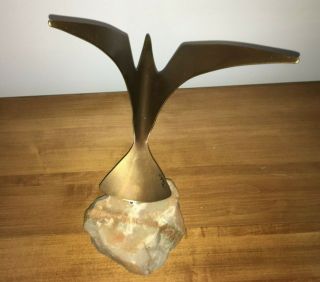 Signed Curtis Jere 1981 Brass Seagull In Flight Sculpture On Geode Base Ex Cond.