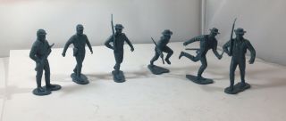 6 Vintage 1960’s Marx Fort Apache Calvary Foot Soldiers Men Blue 2” B44