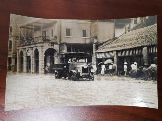 Hong Kong 1926 Typhoon Wanchai Flood Street Sailor ' s Club Vintage Car Photograph 2