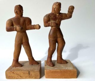 Vintage Wpa Figural Wood Carving Boxing Man Fighter Sculpture Primitive Folk Art