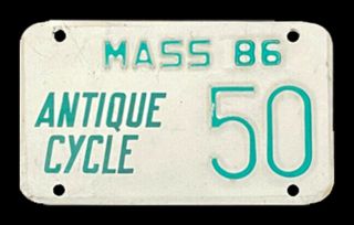 1986 Massachusetts Antique Motorcycle Cycle License Plate " 50 " Ma 86 Historic