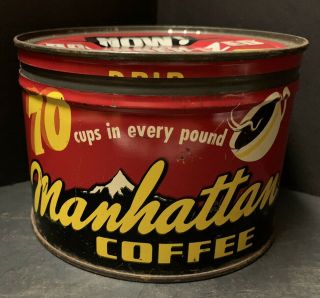Vintage Manhattan Coffee Tin 1 Lb Can With Lid