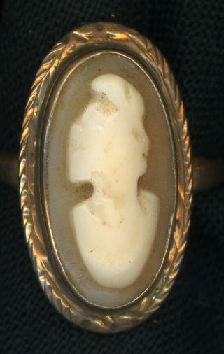 Delicate Antique Victorian Era 10k Yellow Gold Cameo Ring Size 4.  5